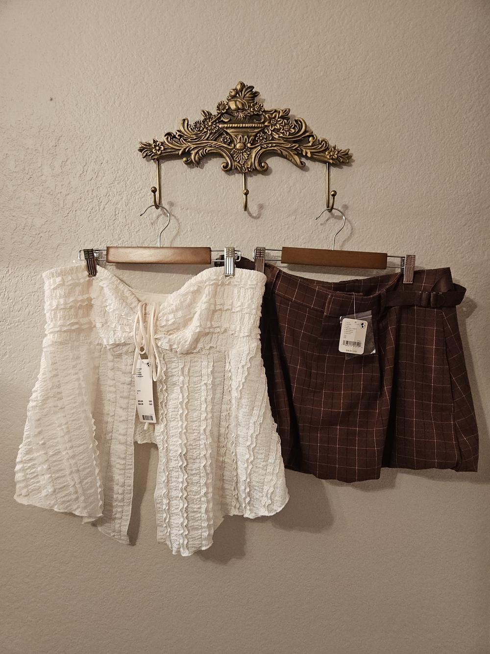 NWT Urban Outfitters & Free People Plaid Mini Skirt and Top Co-ord Set - Size L